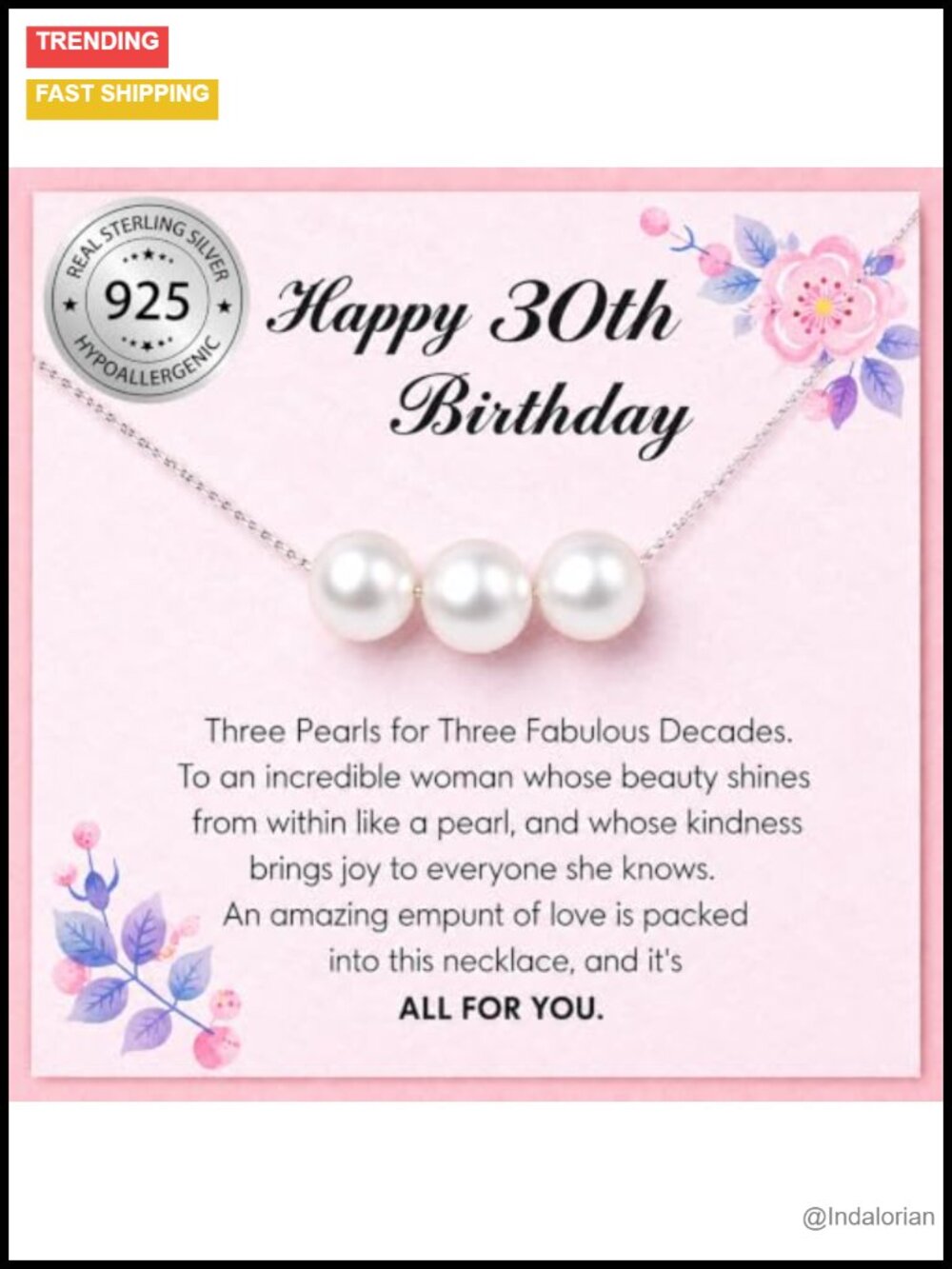 Freshwater Pearl Pendant Necklace 925 Sterling Silver 30th Birthday Gift